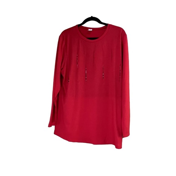 Sunshine & Rodeos 2XL red blouse with leopard print & long sleeves new - Picture 1 of 8